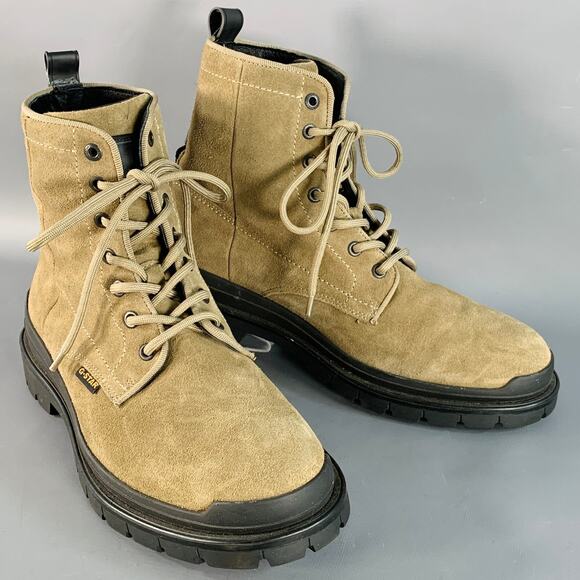 G-STAR Size 10 Green Olive Suede Tread Sole Lace-Up Ankle Boots - Picture 1 of 8